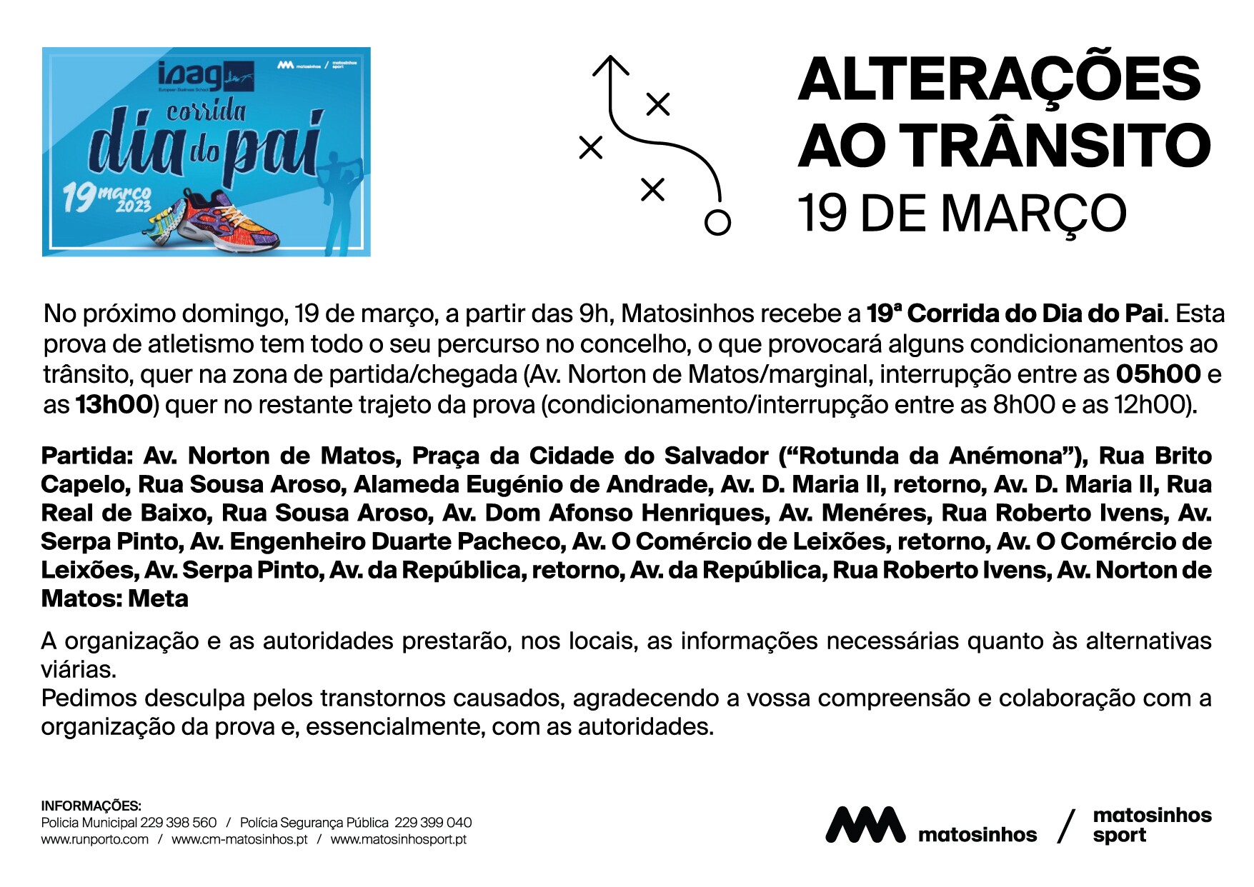 Aviso corte ruas corrida dia do pai 23